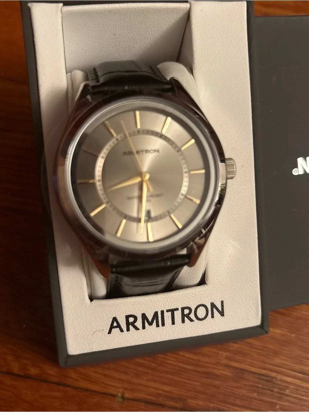 Armitron Silver Case Watch with Gray Dial and Black Leather Strap